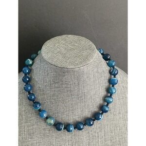 Blue Striped Agate Faceted Bead Boho Casual Dressy Choker 18” Necklace